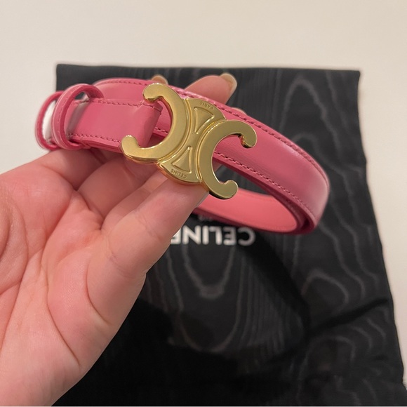 🆕Authentic Celine womens leather flamingo pink triomphe classic belt size 70 - Picture 3 of 9